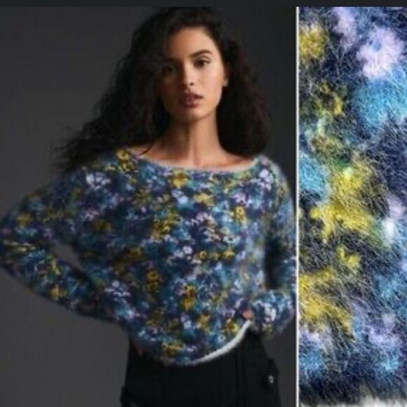 Anthropologie Blue and Yellow Crew Neck Sweater - Picture 2 of 13